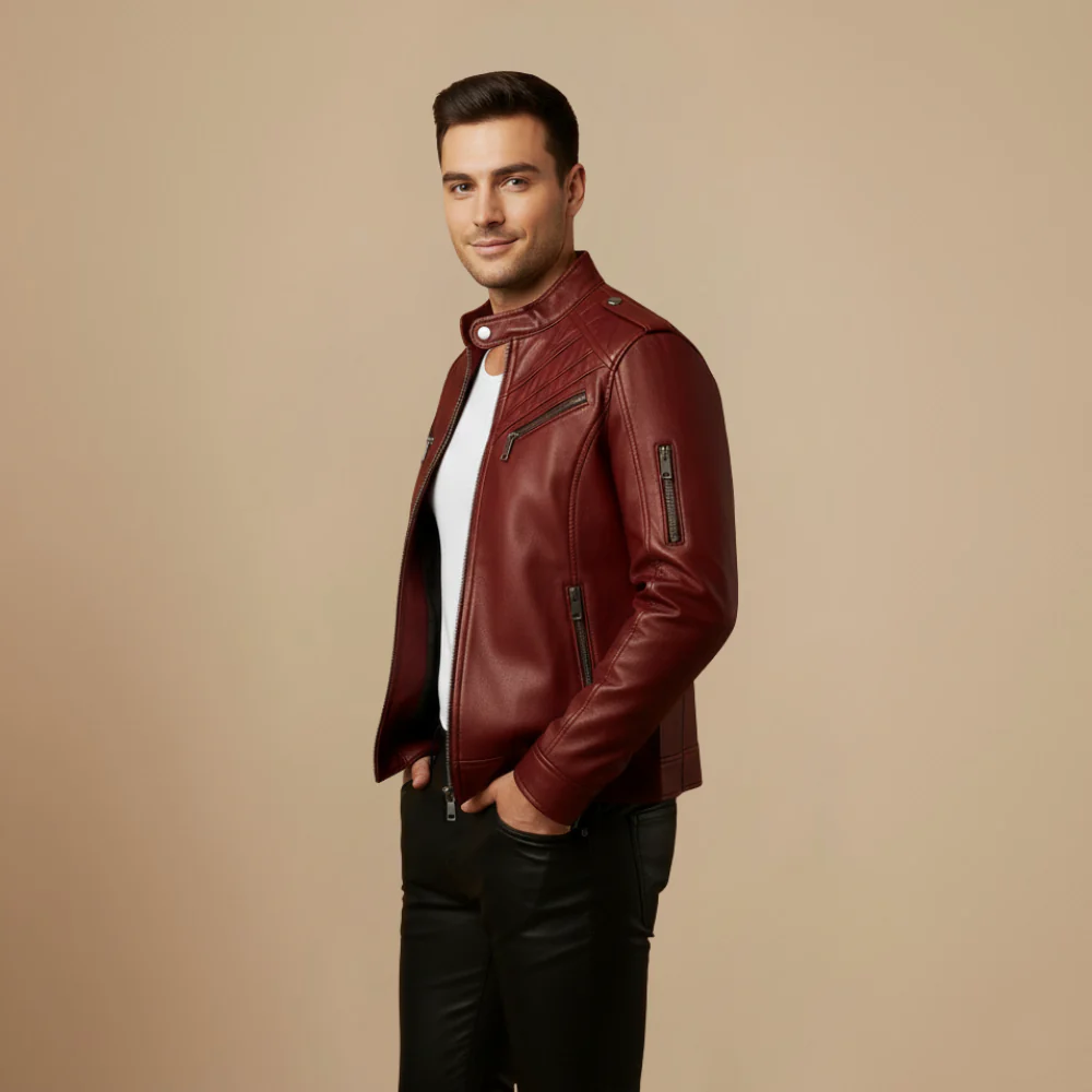 Men's Slim Fit Biker Jacket Stand Collar Fashion Grand