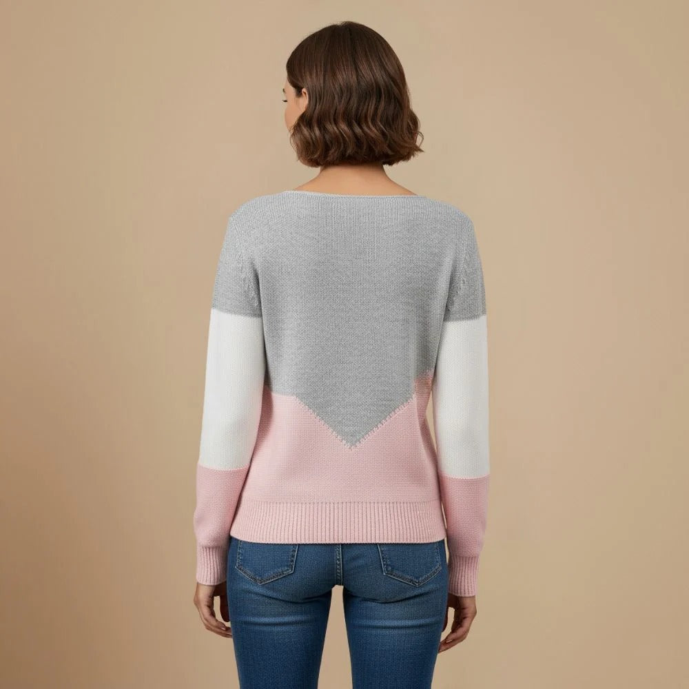 Ladies Colour Block Striped Knitted Jumper Sweater Fashion Grand