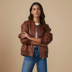 Women's Fashion Long Sleeve Zipper Bomber Jacket Fashion Grand