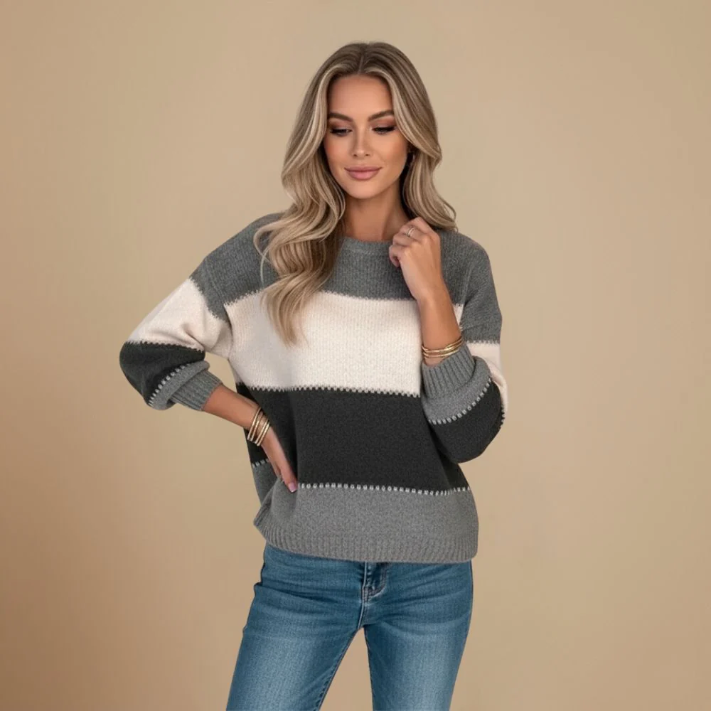 Loose Sweater Horizontal Color Block for Women Fashion Grand