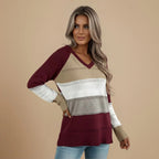 Striped Knitted V-Neck Jumper Sweater for Women Fashion Grand