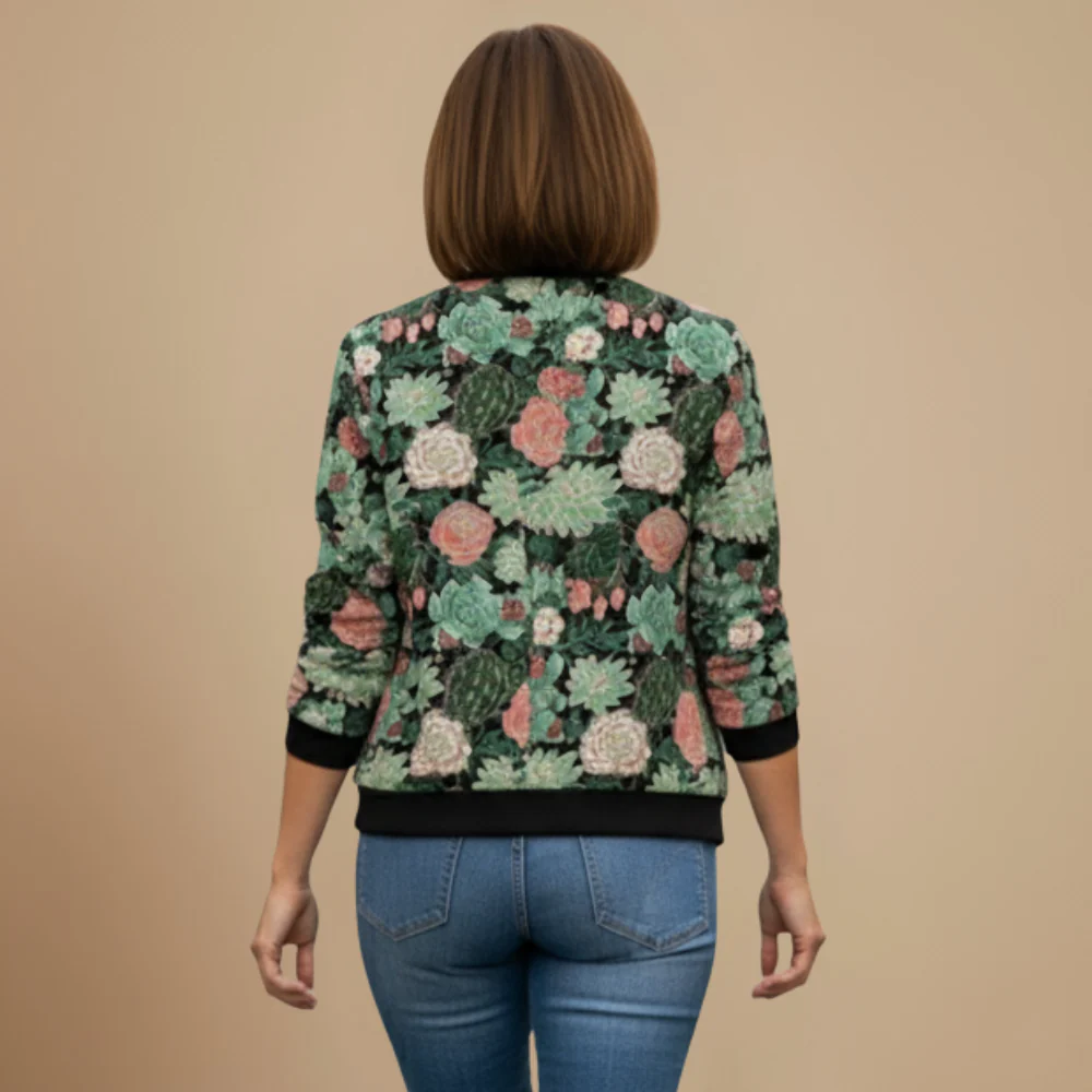 Women's Casual Print Long Sleeve Bomber Jacket Fashion Grand