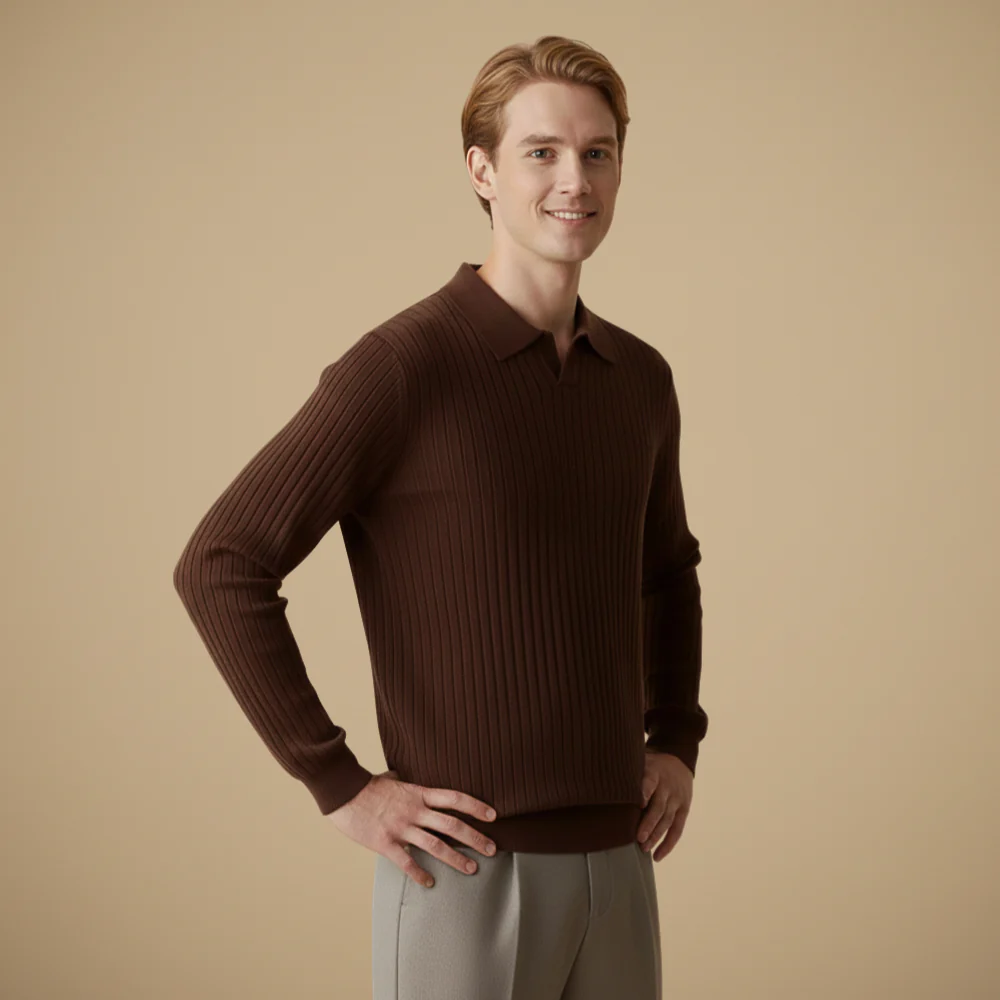 Men's slim fit long sleeve polo shirt