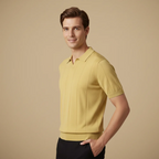 Men's short sleeved knitted v-neck polo shirt
