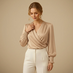 Women V Neck Long Lantern Sleeve Blouse Fashion Grand