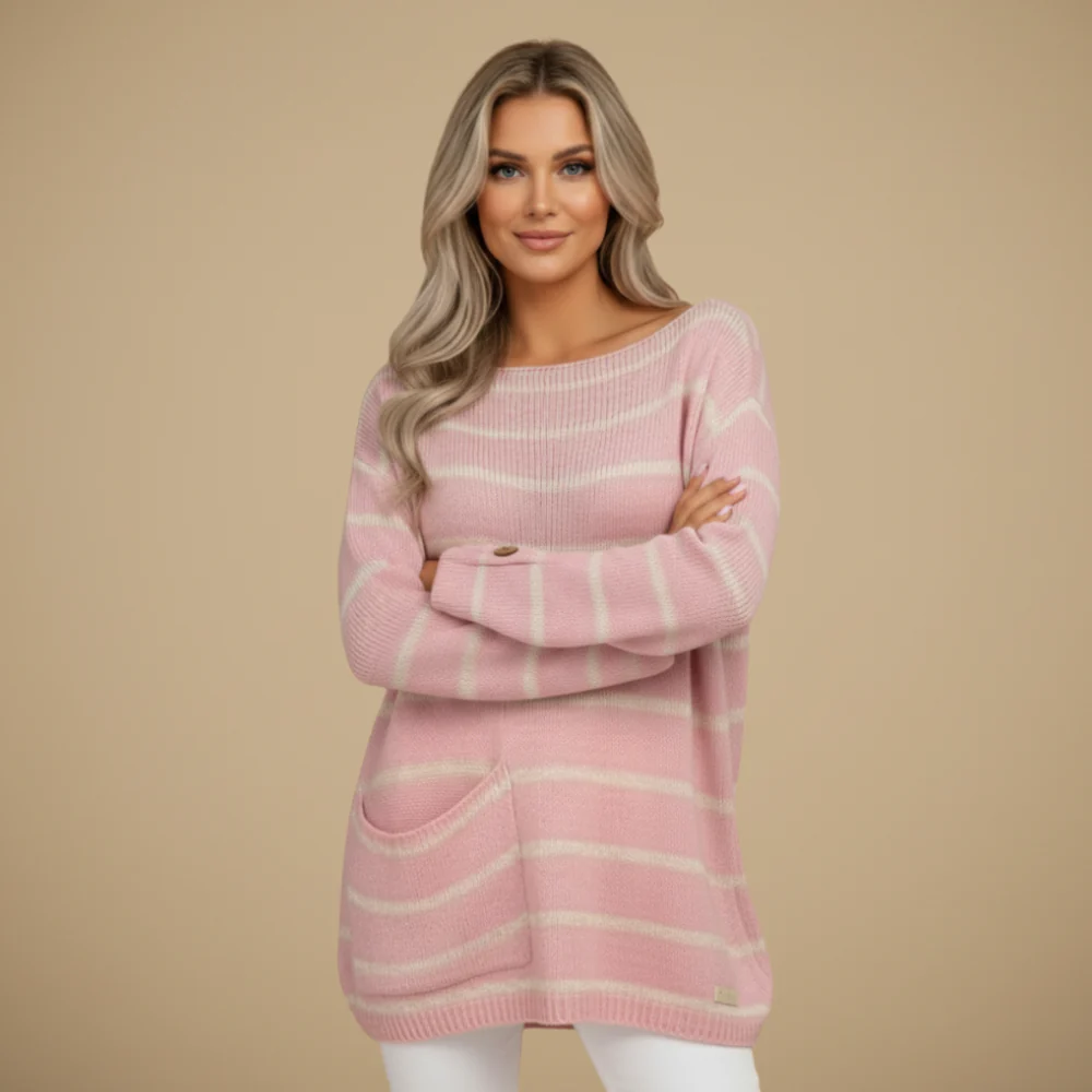 Women Striped Wide Neck Relaxed Fit Jumper Fashion Grand