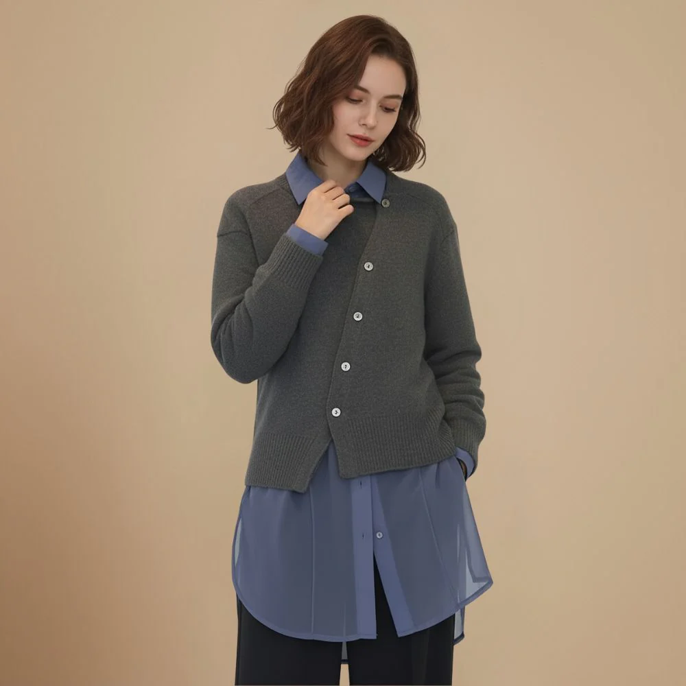 Women's Knit Cardigan Asymmetrical Button Closure Fashion Grand