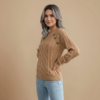 Cable Knit Shoulder Button Detail Round Jumper for Women Fashion Grand