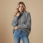 Women Cable Knit Batwing Sleeve High Neck Jumper Fashion Grand