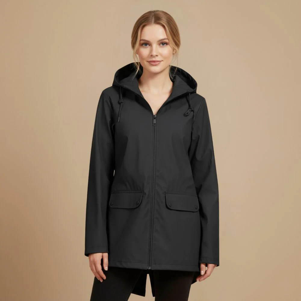 Lightweight Women's Hooded Zip Front Raincoat Fashion Grand