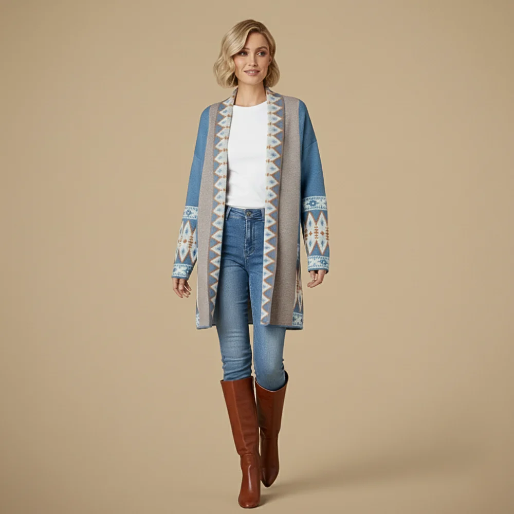 Mid-Length Open Patterned Cardigan for Women Fashion Grand