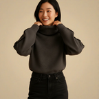 Women's Knitted Turtleneck Sweater with Contrast Trim Fashion Grand