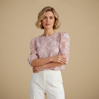 Women's Chiffon Round Neck Puff Top Fashion Grand