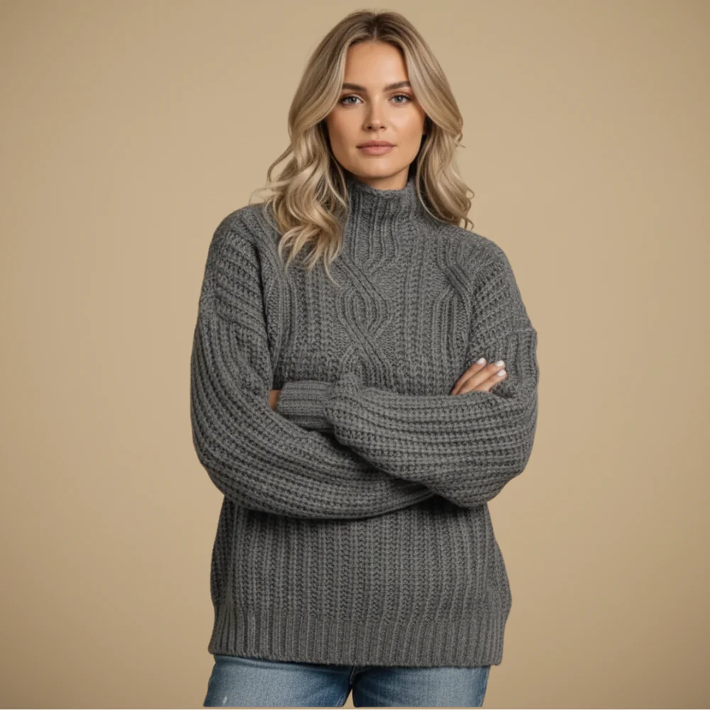 Women's Turtleneck Twist Knit Sweater Fashion Grand