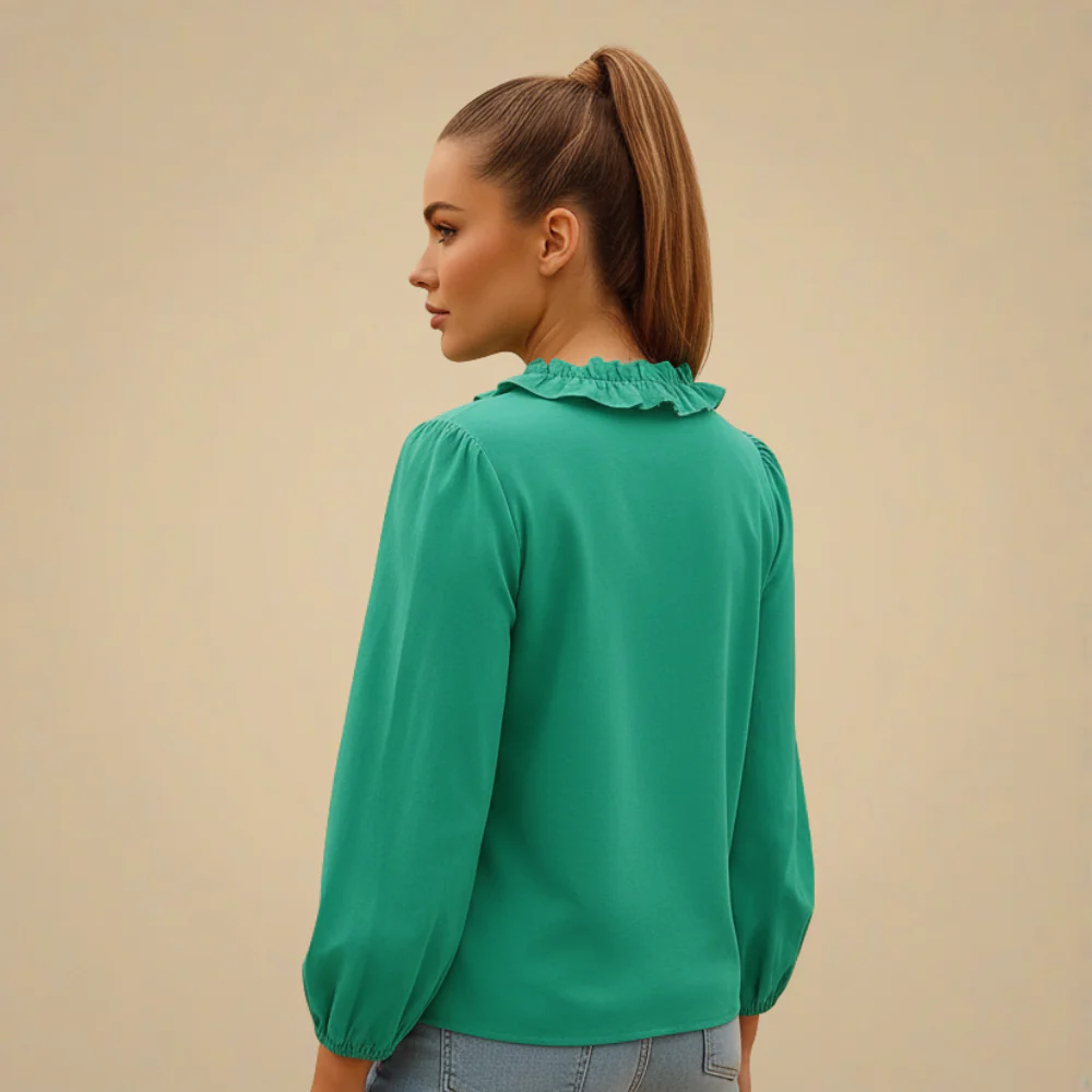 Solid Colours Women's Ruffle V-Neck Blouse Fashion Grand