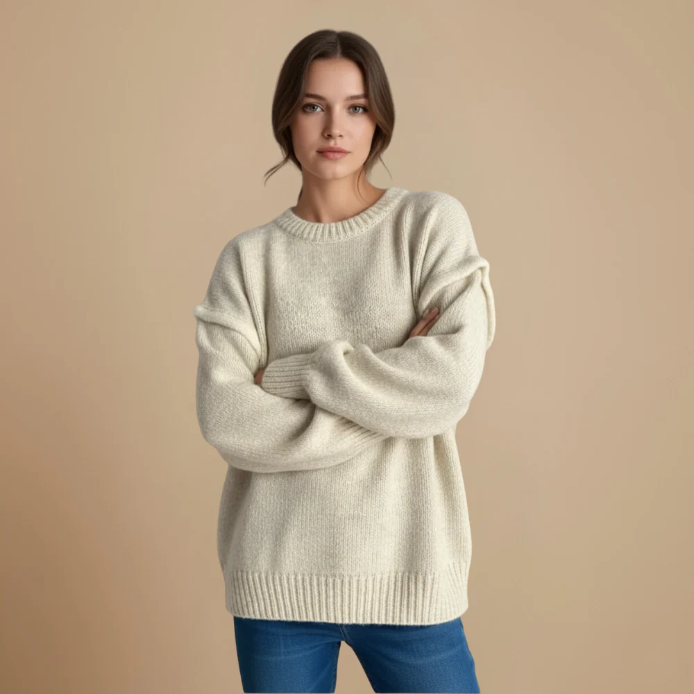 Women's Thick Knit Round Neck Contrast Line Jumper Fashion Grand