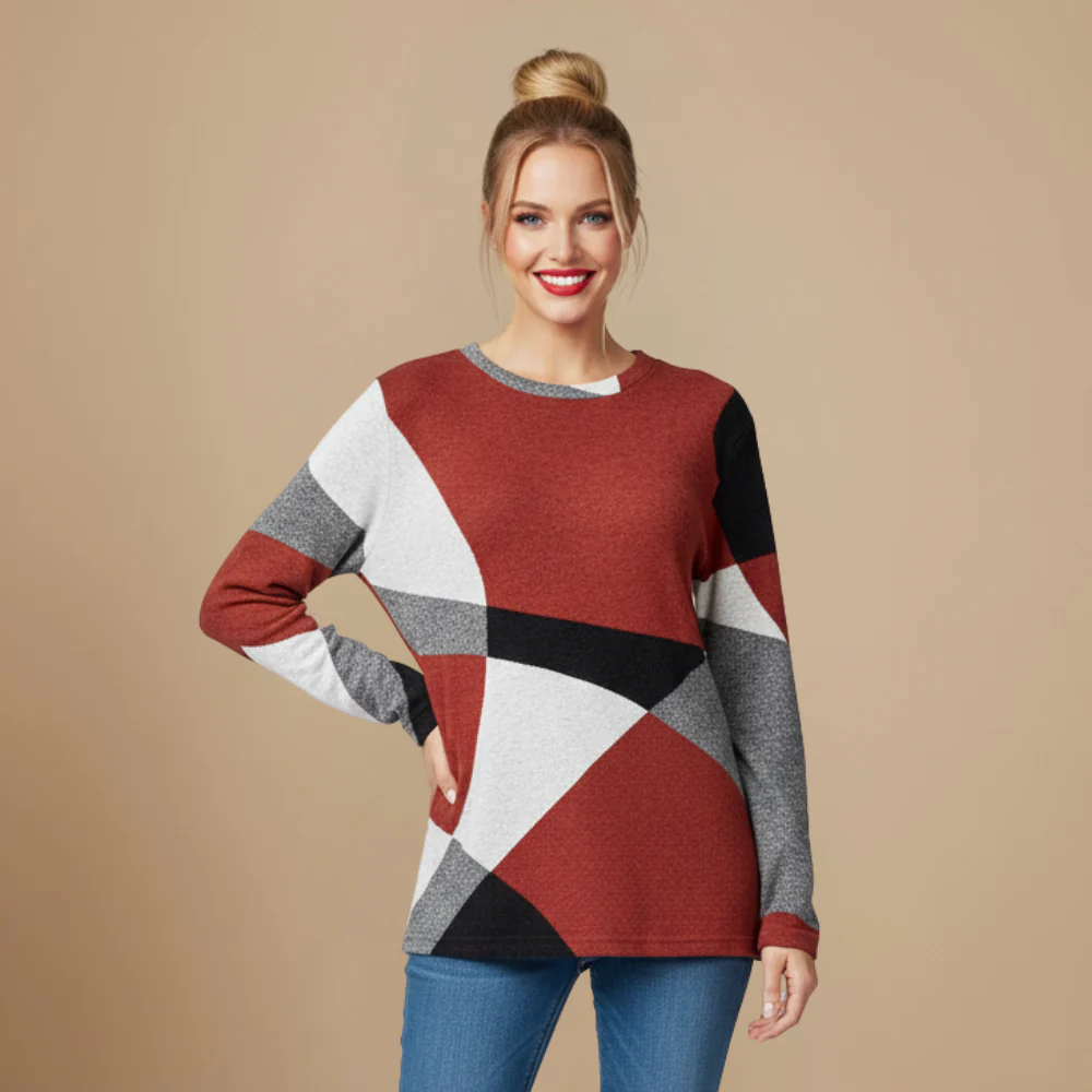 Women's Loose Sweater Geometric Patchwork Design Fashion Grand