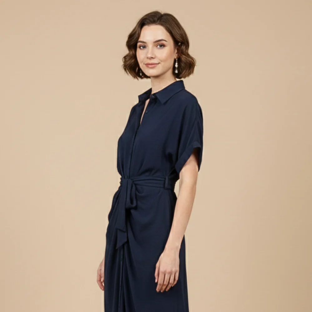 Women's Midi Dress with Waist Tie Fashion Grand