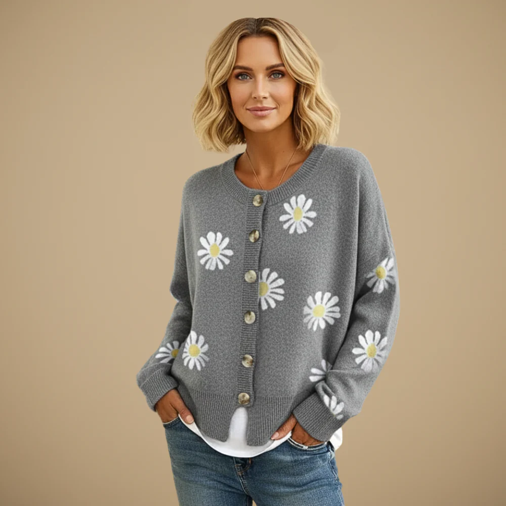Daisy Embroidered Button-Up Cardigan for Women Fashion Grand