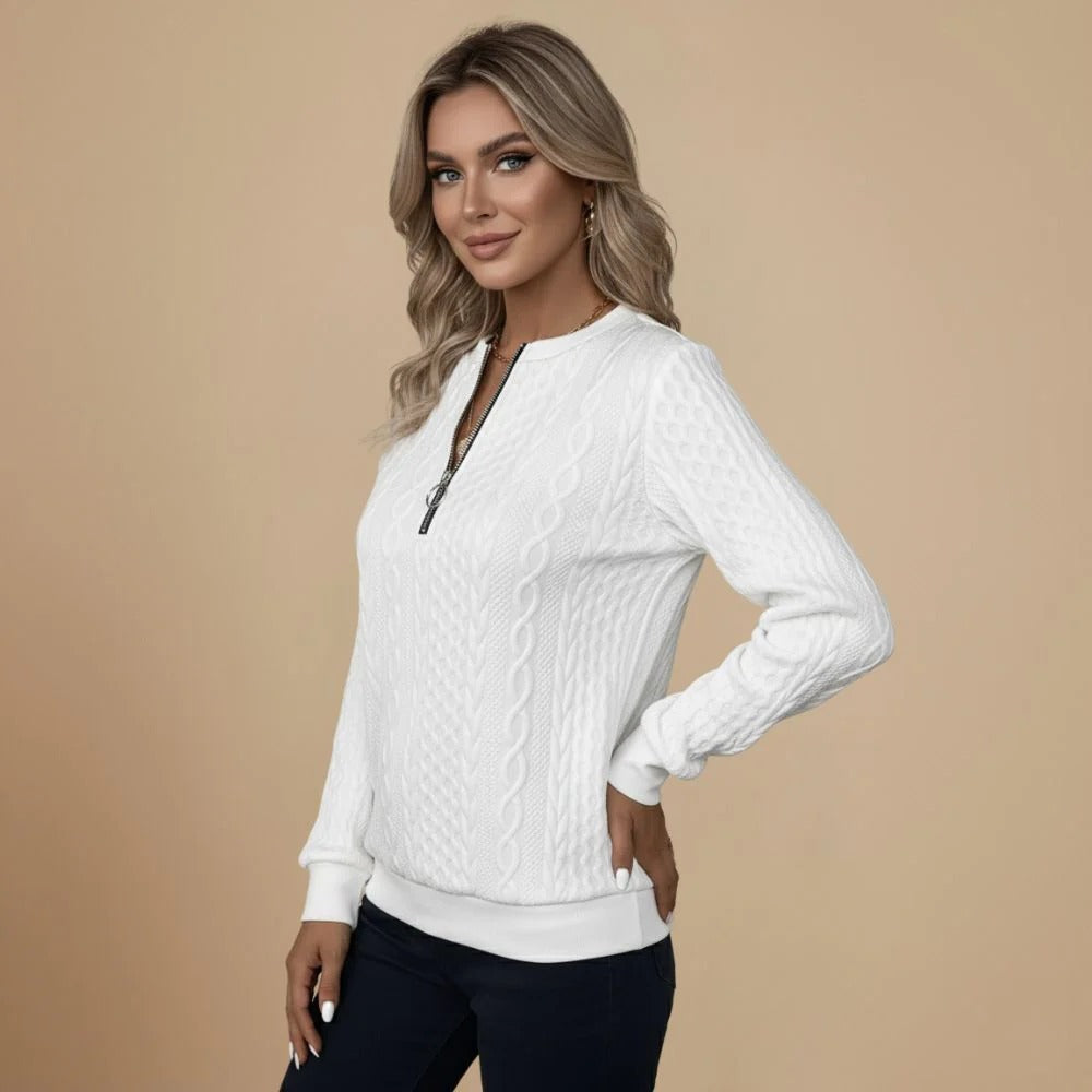 Cable Knit Quarter-Zip Jumper Sweater for Women Fashion Grand