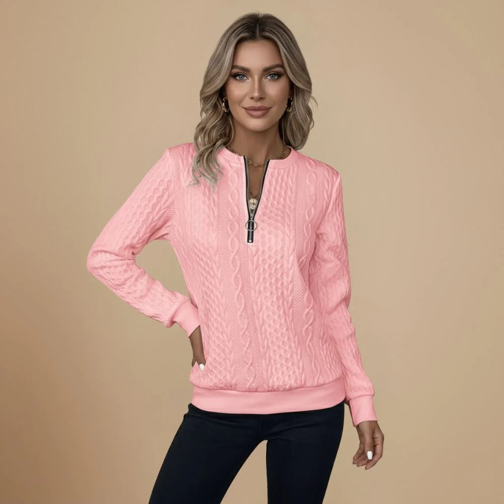 Cable Knit Quarter-Zip Jumper Sweater for Women Fashion Grand