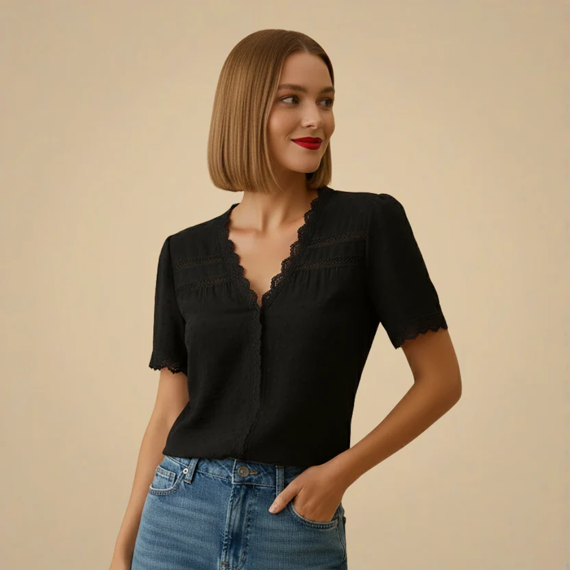 Women's Simple Lace Short Sleeve Blouse Fashion Grand