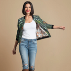 Women's Casual Print Long Sleeve Bomber Jacket Fashion Grand