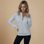 Cable Knit Quarter-Zip Jumper Sweater for Women Fashion Grand