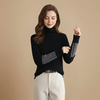 Ribbed High Collar Jumper Stripe Detail Pullover for Women Fashion Grand