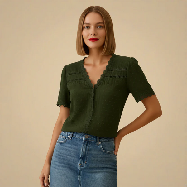 Women's Simple Lace Short Sleeve Blouse Fashion Grand