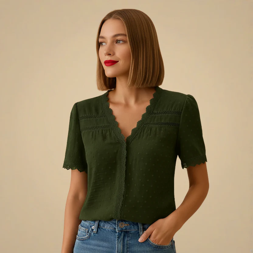 Women's Simple Lace Short Sleeve Blouse Fashion Grand