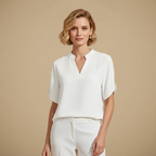 Women's V-Neck Short Sleeve Stand-up Collar Blouse Fashion Grand
