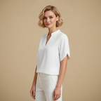 Women's V-Neck Short Sleeve Stand-up Collar Blouse Fashion Grand