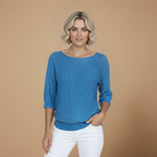 Women's knitted three-quarter sleeve sweater – casual winter pullover