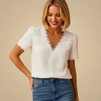 Women's Simple Lace Short Sleeve Blouse Fashion Grand