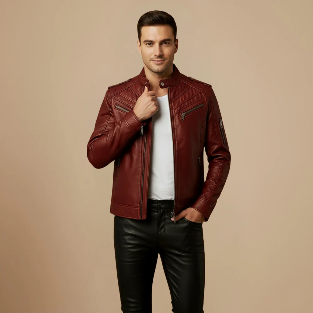 Men's Slim Fit Biker Jacket Stand Collar Fashion Grand