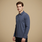 Men's long sleeve polo shirt with turned-down collar