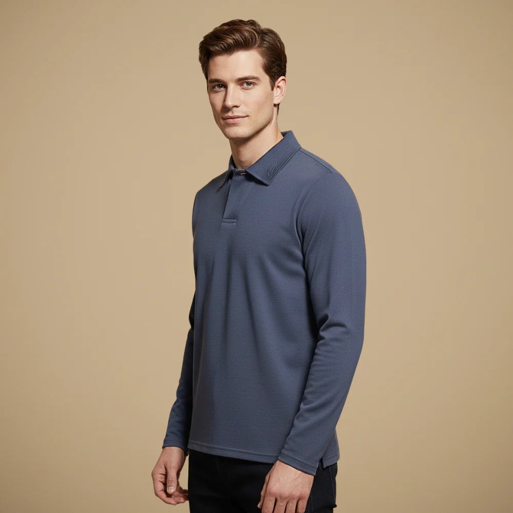 Men's long sleeve polo shirt with turned-down collar