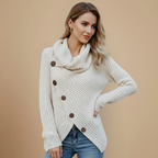 Ladies Knit Sweater Cowl Neck Button Detail Fashion Grand