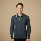 Men's button collar long sleeve polo shirt