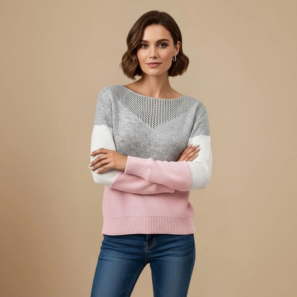 Ladies Colour Block Striped Knitted Jumper Sweater Fashion Grand