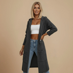 Women's Longline Cable Knit Hooded Open Cardigan Fashion Grand