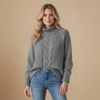 Women Cable Knit Batwing Sleeve High Neck Jumper Fashion Grand
