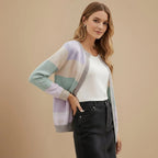 Women's Collarless Striped Long Sleeve Jacket Fashion Grand