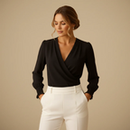 Women V Neck Long Lantern Sleeve Blouse Fashion Grand