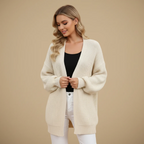 Women Chunky Knit Balloon Sleeve Open Cardigan Fashion Grand