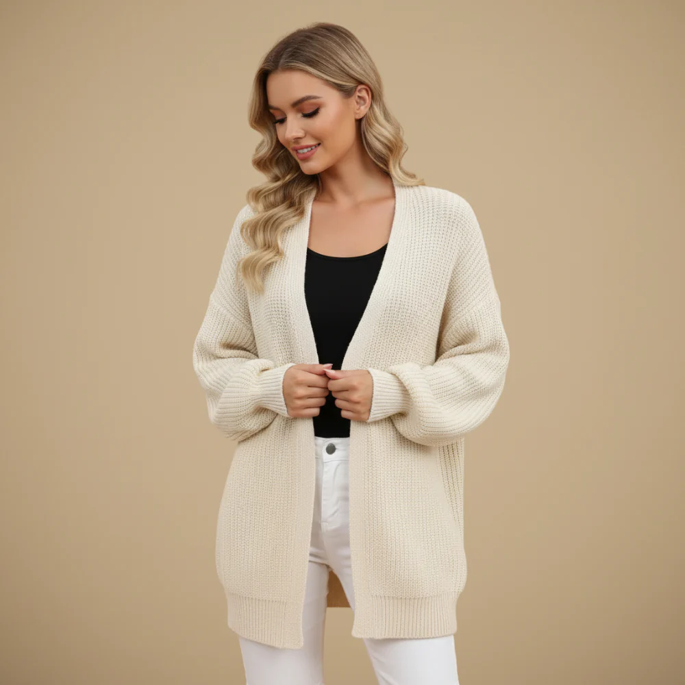 Women Chunky Knit Balloon Sleeve Open Cardigan Fashion Grand