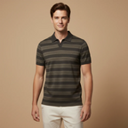 Men's striped v neck short sleeve polo shirt