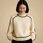 Women's Knitted Turtleneck Sweater with Contrast Trim Fashion Grand