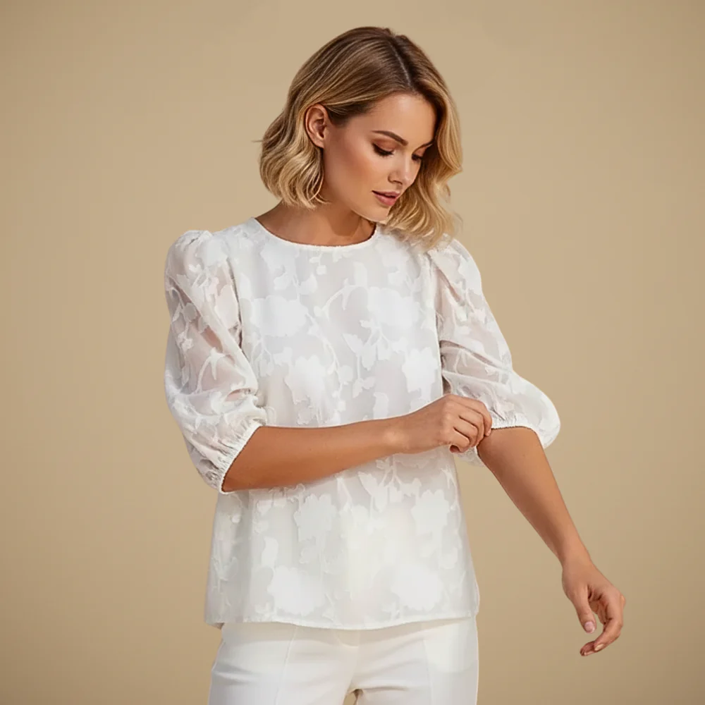 Women's Chiffon Round Neck Puff Top Fashion Grand